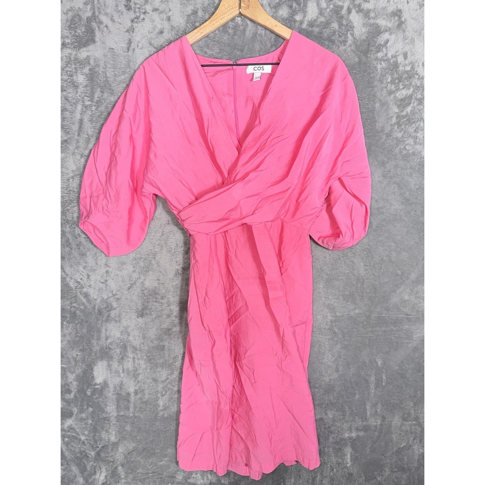 COS Womens Dress Size 2 Pink V Neck Wrap Front Dolman Sleeve Midi Modal Blend